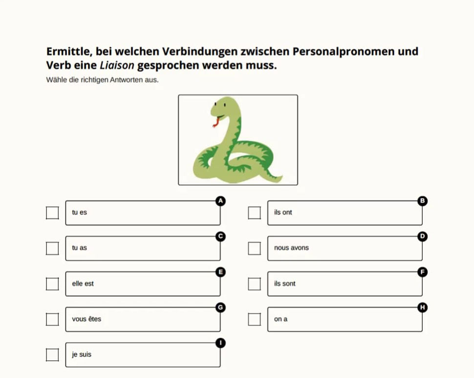 Beispiel eines Arbeitsblattes